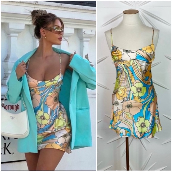 ZARA SATIN EFFECT RETRO PRINT DRESS - Picture 1 of 17
